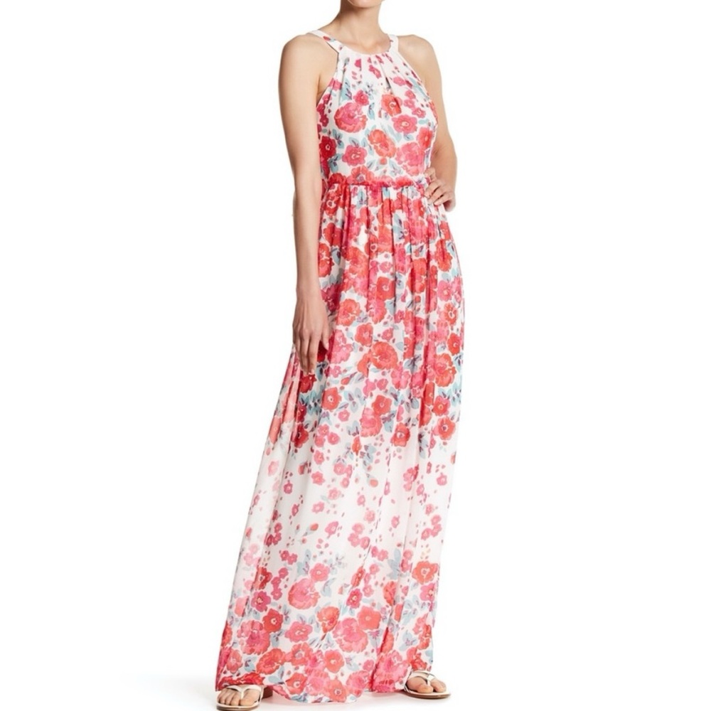 Eliza J pink ,white and red Floral Maxi Dress size 4